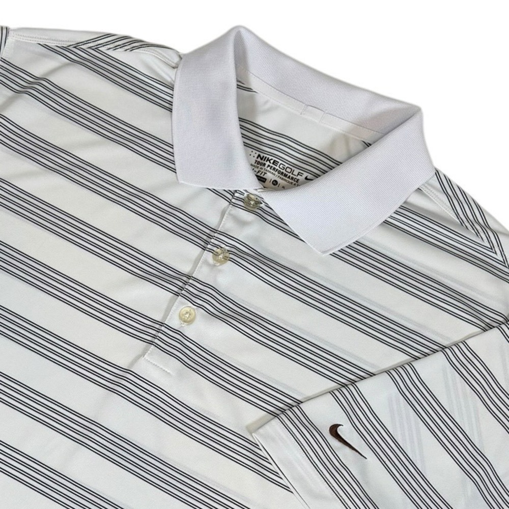 Nike Golf Tour Performance Dri-FIT Striped Polo Shirt Men's XL White Black